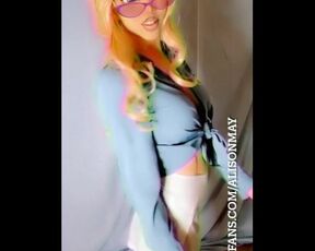 Innocent Blonde Home alone Teasing you in a Short Skirt and Glasses 