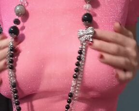 Titty Play In See Thru Pink Mesh Top and Necklace